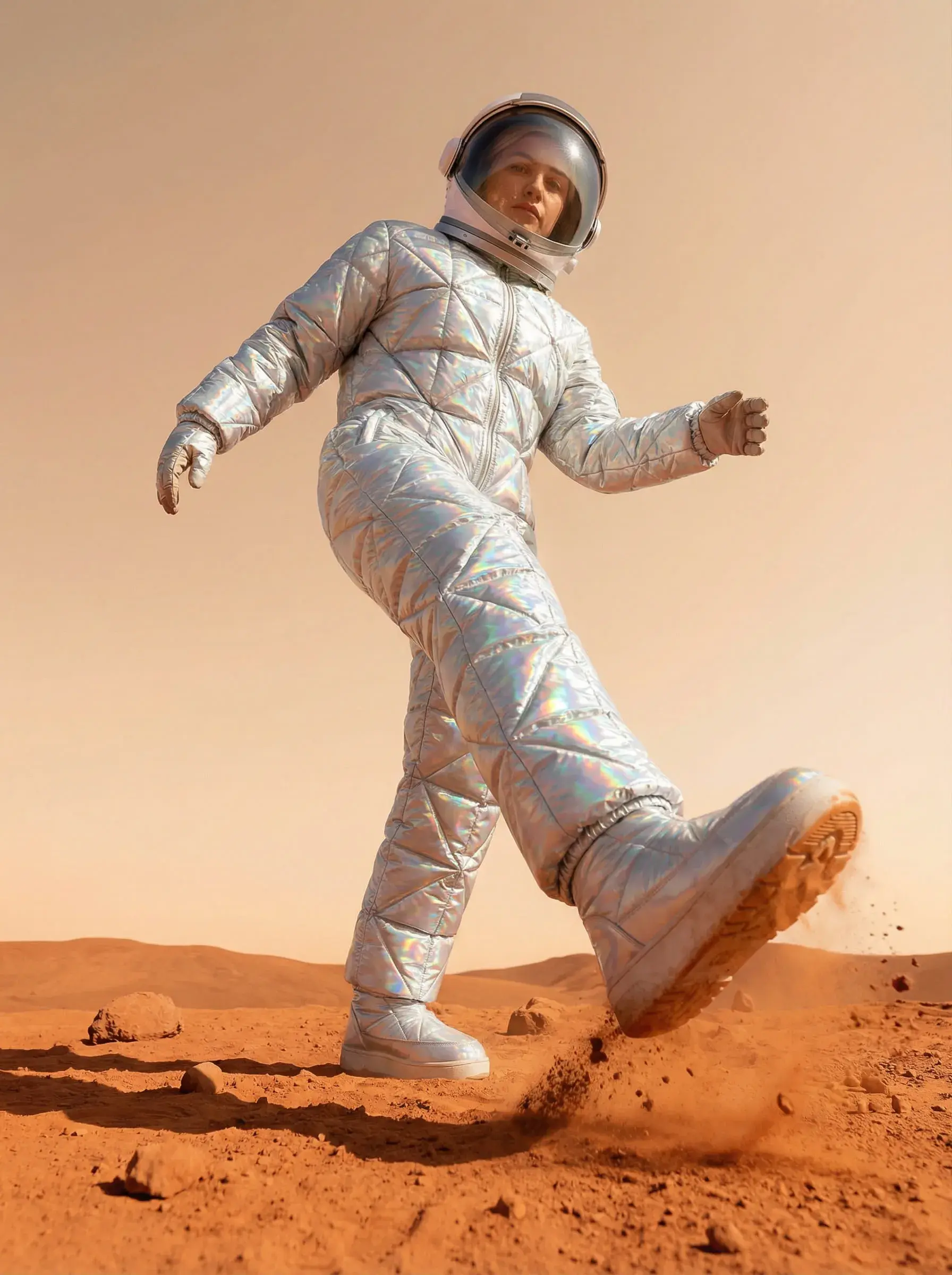 starship passenger kicking mars sand